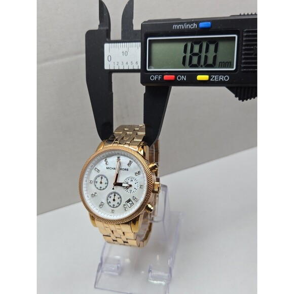 Michael Kors MK5026 Women Rose Gold MOP SS Chronograph Crystal Watch New Battery main image 6